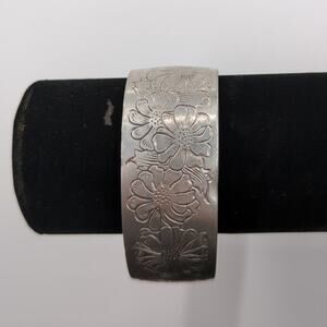 Vintage Fashion BRACELET Kirk steiff Pewter Flower Aster Cuff Adjustable engrave